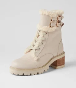 Women TOP END Boots-Jenifa Almond Off White Leather Fur Lace Up Boots
