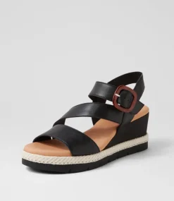 Women SUPERSOFT Comfort|Wedges-Jennis Black Leather Sandals
