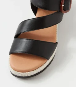 Women SUPERSOFT Comfort|Wedges-Jennis Black Leather Sandals