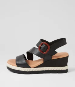 Women SUPERSOFT Comfort|Wedges-Jennis Black Leather Sandals