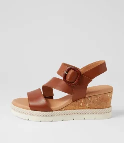 Women SUPERSOFT Comfort|Wedges-Jennis Cognac Leather Sandals