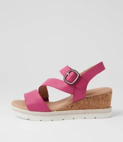Women SUPERSOFT Comfort|Wedges-Jennis Pink Leather Sandals