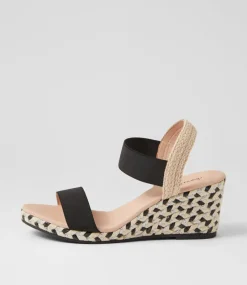 Women DIANA FERRARI Espadrilles|Wedges-Jeppattie Black Multi Rope Elastic Sandals
