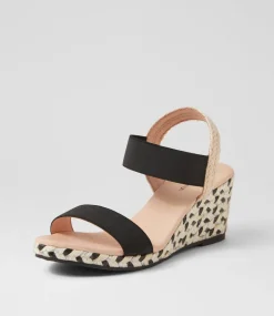 Women DIANA FERRARI Espadrilles|Wedges-Jeppattie Black Multi Rope Elastic Sandals