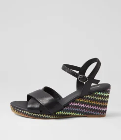 Women DIANA FERRARI Heels|Sandals-Jigsor Black Leather Sandals