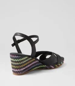Women DIANA FERRARI Heels|Sandals-Jigsor Black Leather Sandals