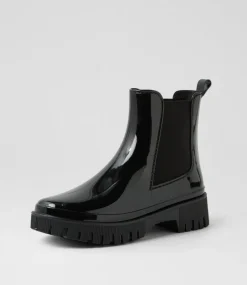 Women I LOVE BILLY Boots-Karina Black Gumboot Ankle Boots