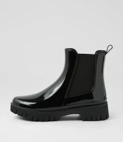 Women I LOVE BILLY Boots-Karina Black Gumboot Ankle Boots
