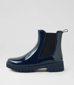 Women I LOVE BILLY Boots-Karina Navy Gumboot Ankle Boots