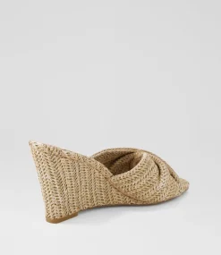 Women TOP END Espadrilles|Wedges-Katia Coffee Synthetic Raffia Mules