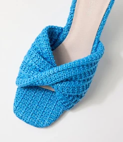 Women TOP END Wedges|Heels-Katia New Blue Synthetic Raffia Sandals