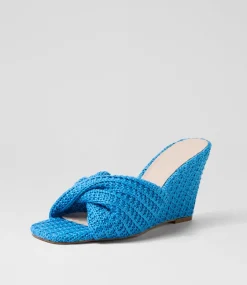 Women TOP END Wedges|Heels-Katia New Blue Synthetic Raffia Sandals
