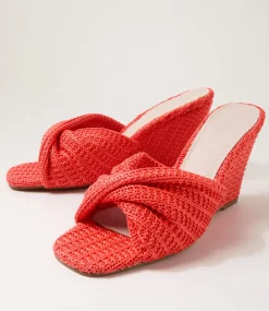 Women TOP END Wedges|Heels-Katia Watermelon Synthetic Raffia Sandals