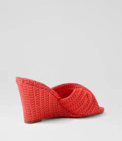 Women TOP END Wedges|Heels-Katia Watermelon Synthetic Raffia Sandals