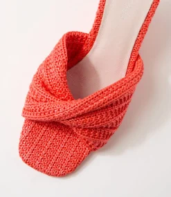 Women TOP END Wedges|Heels-Katia Watermelon Synthetic Raffia Sandals