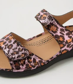 Women SUPERSOFT Comfort|Flats-Kendals Purple Metallic Leopard Leather Sandals