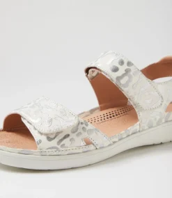 Women SUPERSOFT Comfort|Flats-Kendals White Metallic Leopard Leather Sandals