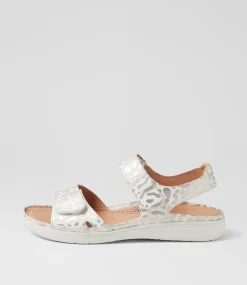 Women SUPERSOFT Comfort|Flats-Kendals White Metallic Leopard Leather Sandals