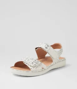 Women SUPERSOFT Comfort|Flats-Kendals White Metallic Leopard Leather Sandals