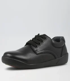 COLORADO Junior School Shoes-Kenny Jnr Spongebob Black Leather Lace Up Flats