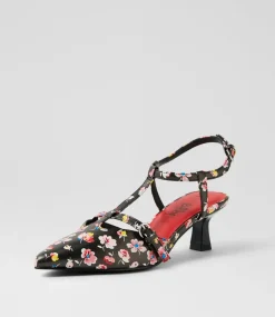 Women I LOVE BILLY Heels-Kerse Black Floral Heels