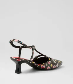 Women I LOVE BILLY Heels-Kerse Black Floral Heels