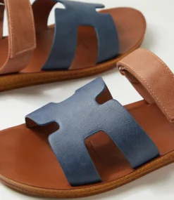 Women I LOVE BILLY Flats-Kistali Navy Tan Sandals