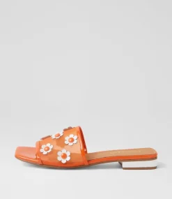 Women TOP END Flats|Slides-Klasse Orange White Patent Multi Slides