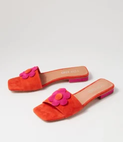 Women TOP END Flats|Slides-Kossi Orange Fuchsia Suede Slides