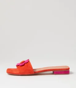 Women TOP END Flats|Slides-Kossi Orange Fuchsia Suede Slides