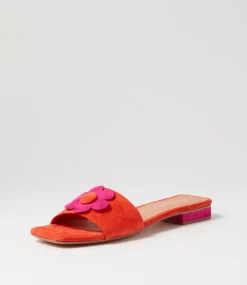 Women TOP END Flats|Slides-Kossi Orange Fuchsia Suede Slides