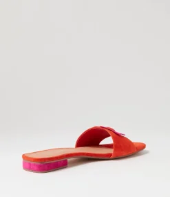 Women TOP END Flats|Slides-Kossi Orange Fuchsia Suede Slides