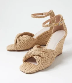 Women TOP END Wedges|Heels-Kotio Camel Synthetic Raffia Sandals