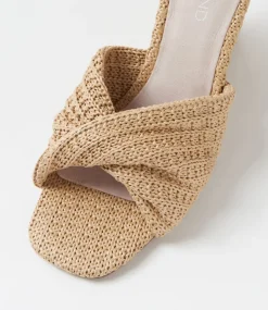 Women TOP END Wedges|Heels-Kotio Camel Synthetic Raffia Sandals