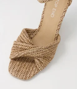 Women TOP END Espadrilles|Wedges-Kotio Coffee Synthetic Raffia Sandals