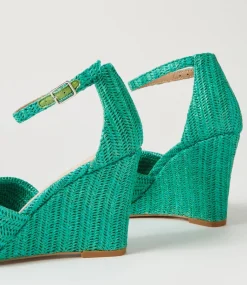 Women TOP END Espadrilles|Wedges-Kotio Emerald Synthetic Raffia Espadrilles