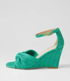 Women TOP END Espadrilles|Wedges-Kotio Emerald Synthetic Raffia Espadrilles