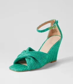 Women TOP END Espadrilles|Wedges-Kotio Emerald Synthetic Raffia Espadrilles
