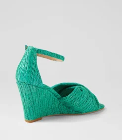 Women TOP END Espadrilles|Wedges-Kotio Emerald Synthetic Raffia Espadrilles