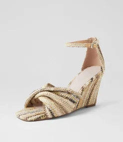 Women TOP END Wedges|Heels-Kotio Natural Multi Synthetic Raffia Sandals