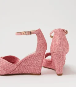 Women TOP END Espadrilles|Wedges-Kotio Pink Synthetic Raffia Sandals