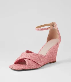 Women TOP END Espadrilles|Wedges-Kotio Pink Synthetic Raffia Sandals