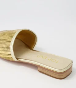 Women TOP END Flats|Slides-Koyner Gold Metal Leather Slides