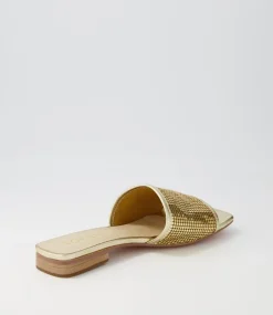 Women TOP END Flats|Slides-Koyner Gold Metal Leather Slides
