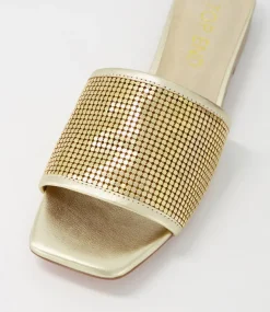 Women TOP END Flats|Slides-Koyner Gold Metal Leather Slides