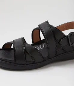Women SUPERSOFT Comfort|Flats-Kristiie Black Dot Black Leather Suede Sandals