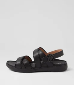Women SUPERSOFT Comfort|Flats-Kristiie Black Dot Black Leather Suede Sandals