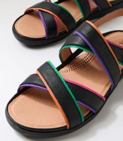 Women SUPERSOFT Flats|Sandals-Kristiie Bright Black Leather Sandals