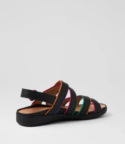 Women SUPERSOFT Flats|Sandals-Kristiie Bright Black Leather Sandals