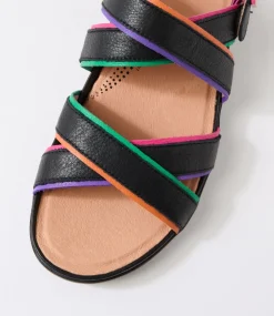 Women SUPERSOFT Flats|Sandals-Kristiie Bright Black Leather Sandals